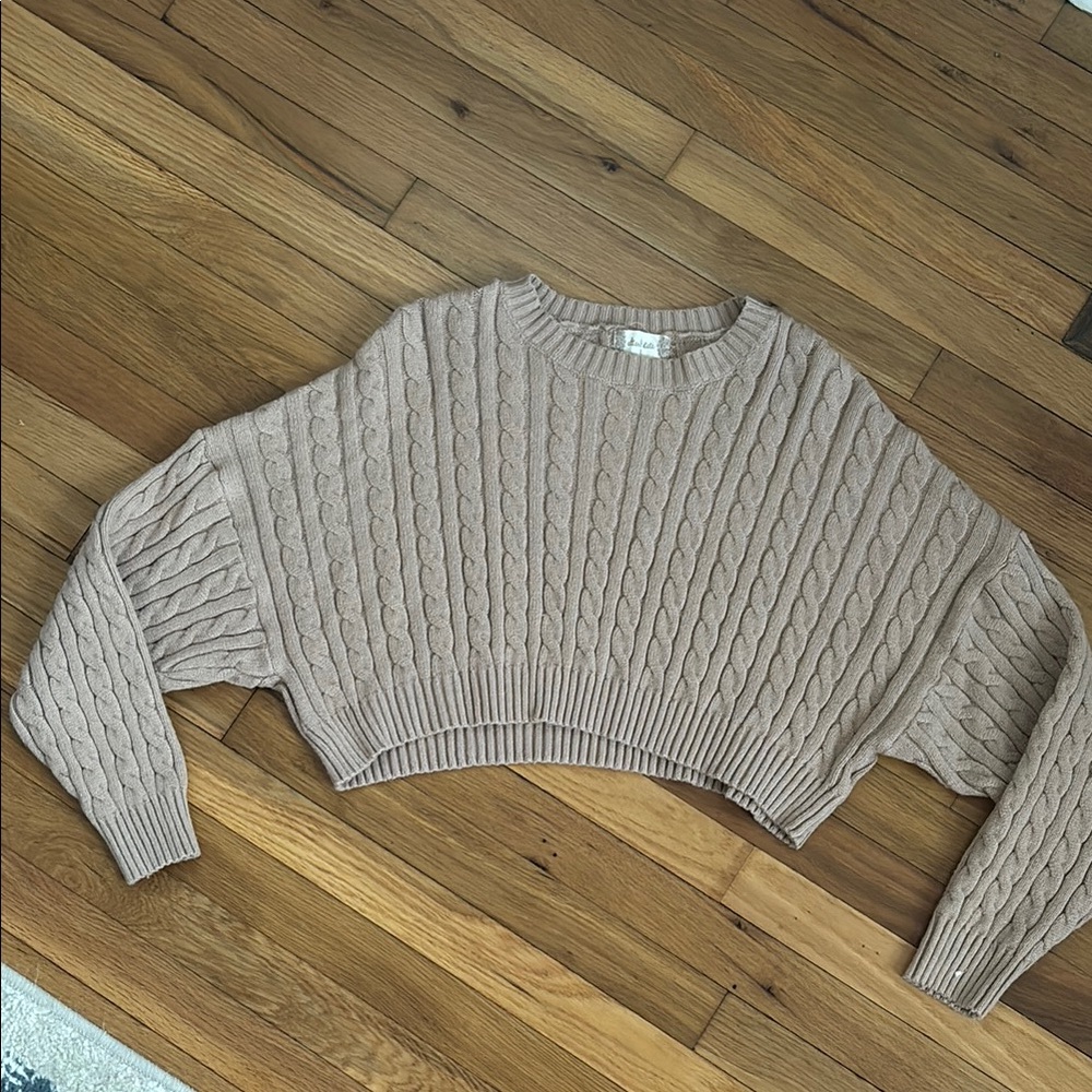 Altar'd State Tan Crew Neck Cable Knit Sweater